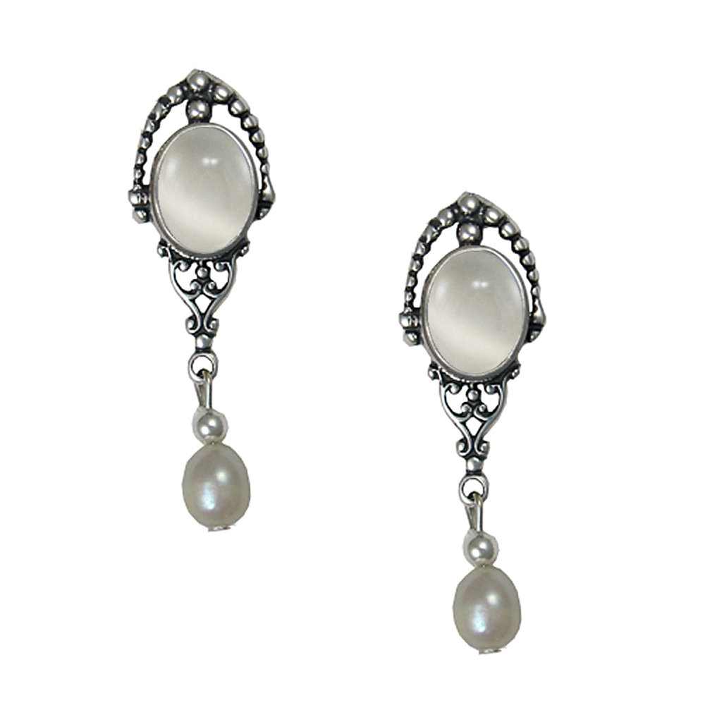 Sterling Silver Cultured Freshwater Pearl Drop Dangle Earrings With White Moonstone